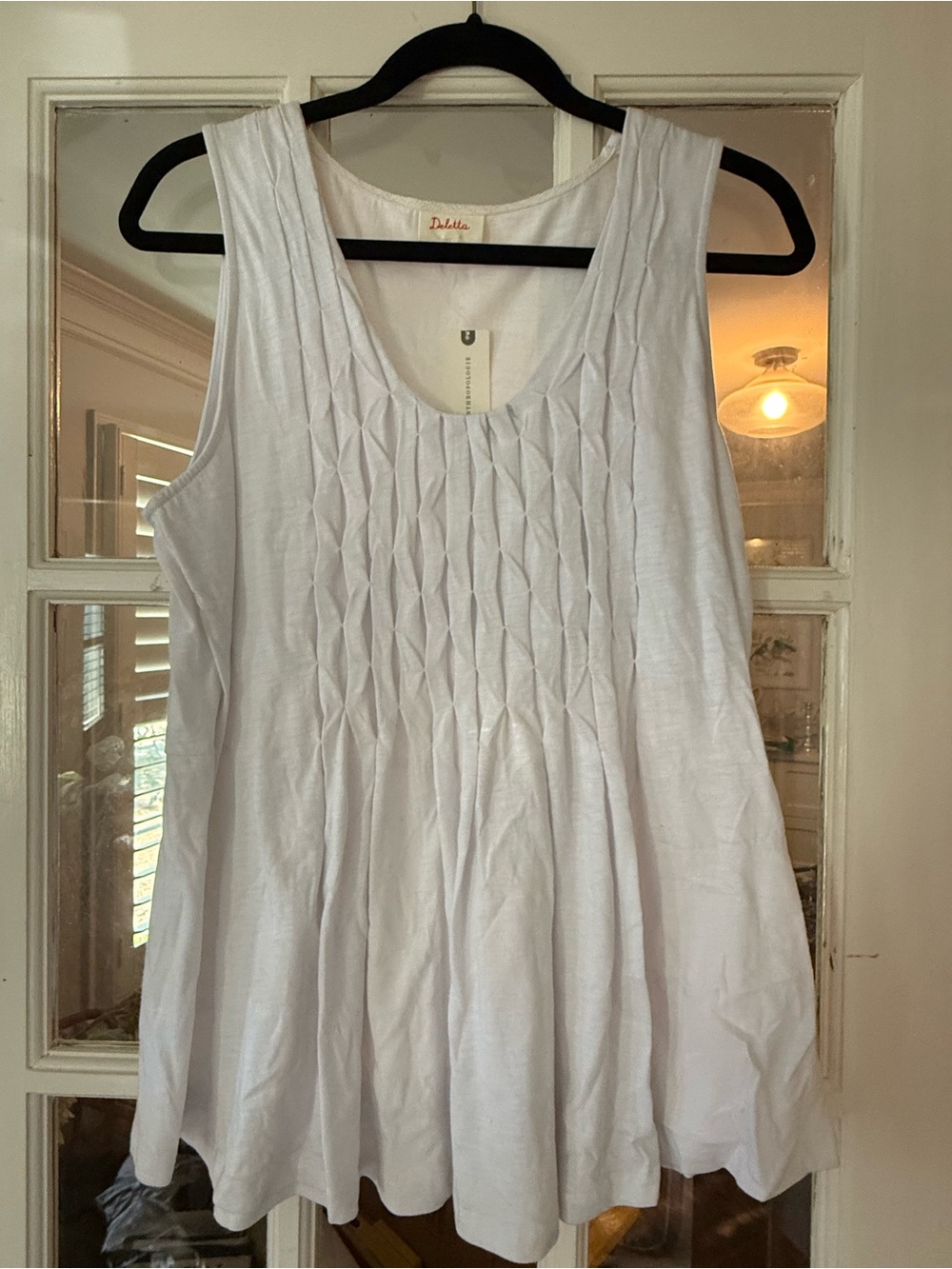 Deletta White Sleeveless Pleated Front Tank Top